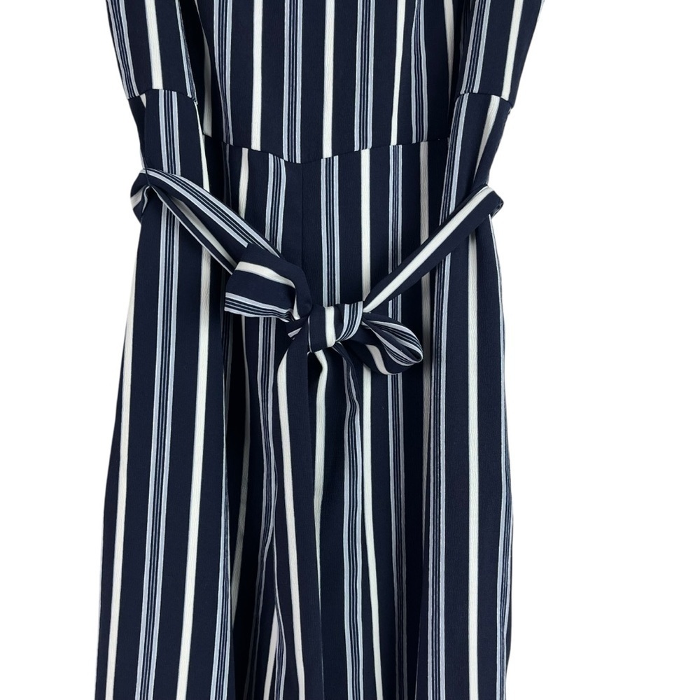 Tahari Womens Lined Wide Leg Jumpsuit Belted Romper Blue White Stripe Stretch 10 - Picture 4 of 11